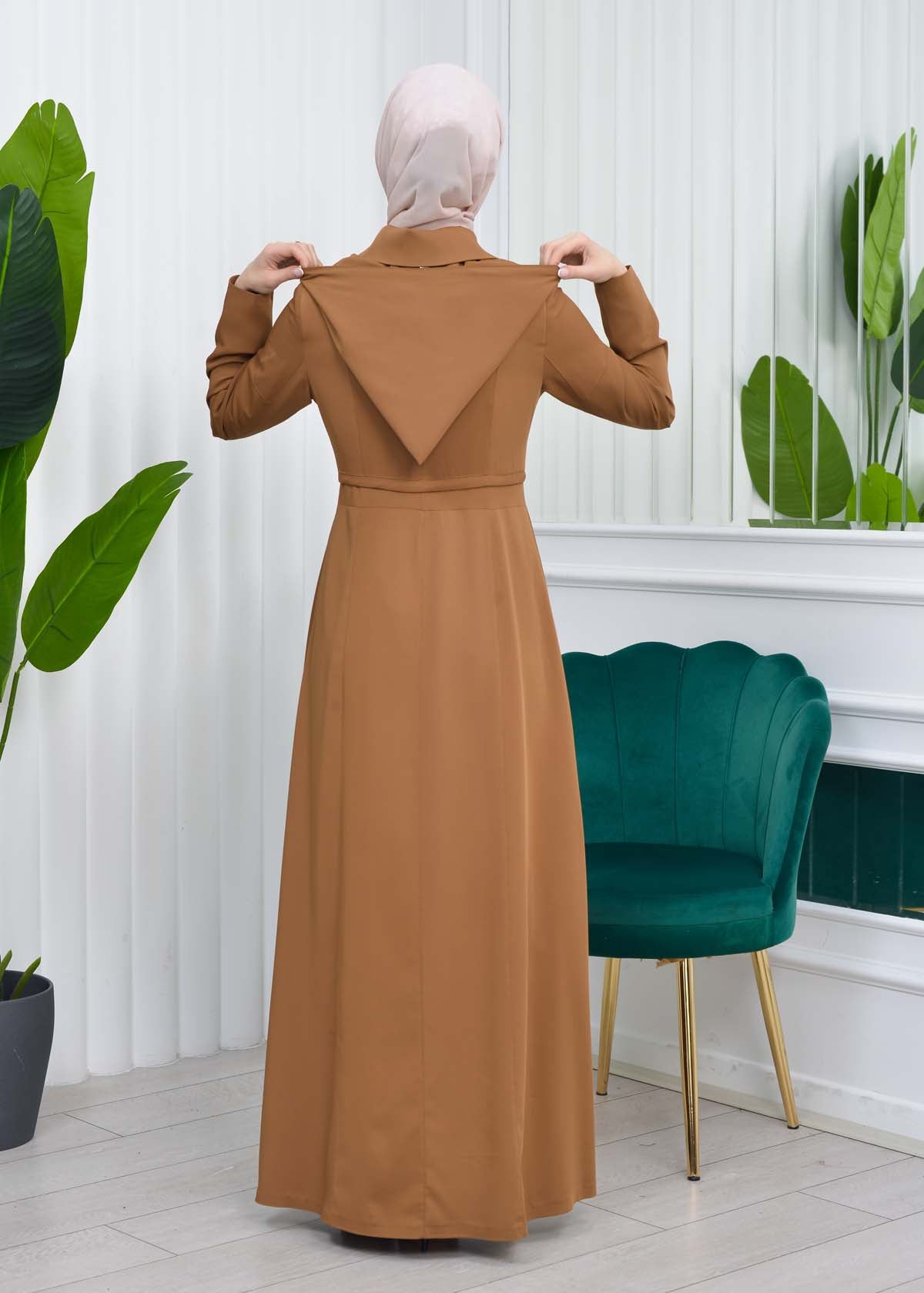 Damen Brada Frühlings-/Sommermantel mit Reißverschluss und Kapuze 1200 - Cognac