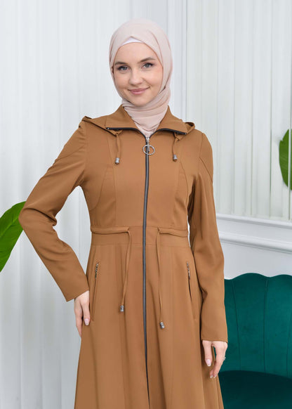 Damen Brada Frühlings-/Sommermantel mit Reißverschluss und Kapuze 1200 - Cognac