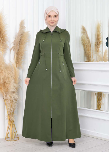 Damen Brada Frühlings-/Sommermantel mit Reißverschluss und Kapuze 1200 - Dunkelkhaki