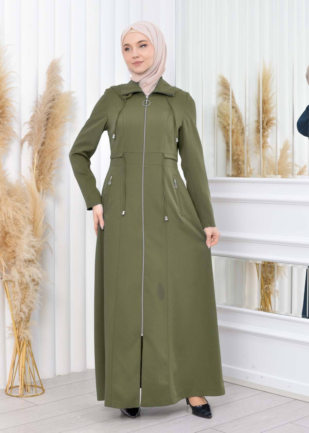 Damen Brada Frühlings-/Sommermantel mit Reißverschluss und Kapuze 1200 - Dunkelkhaki