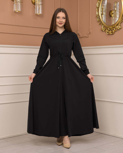 Weite Double-Cloche Abaya mit marokkanischer Kapuze 605 - Khaki