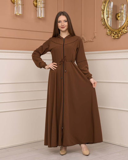 Weite Double-Cloche Abaya mit marokkanischer Kapuze 605 - Cognac