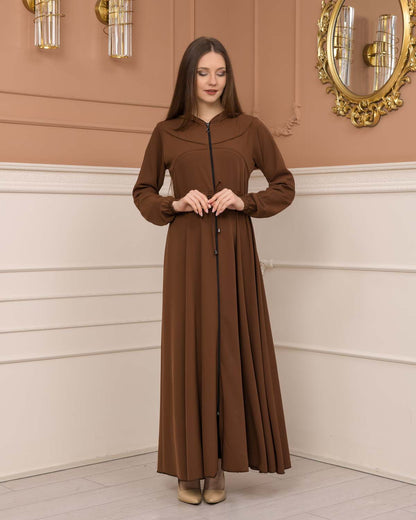 Weite Double-Cloche Abaya mit marokkanischer Kapuze 605 - Cognac