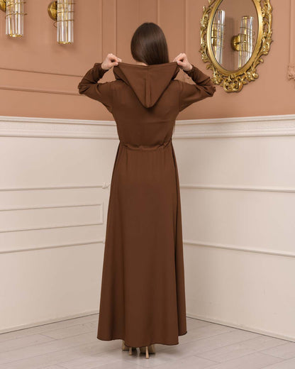 Weite Double-Cloche Abaya mit marokkanischer Kapuze 605 - Cognac