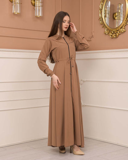 Weite Double-Cloche Abaya mit marokkanischer Kapuze 605 - Hellbraun