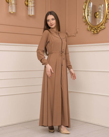 Weite Double-Cloche Abaya mit marokkanischer Kapuze 605 - Hellbraun