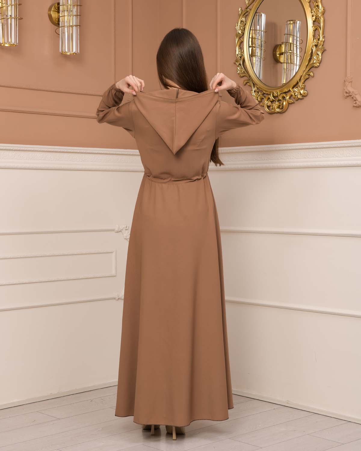 Weite Double-Cloche Abaya mit marokkanischer Kapuze 605 - Hellbraun