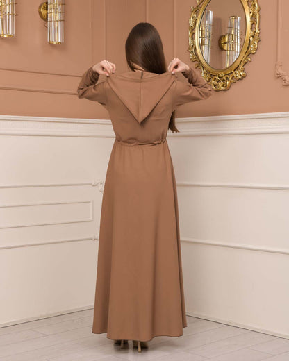Weite Double-Cloche Abaya mit marokkanischer Kapuze 605 - Hellbraun