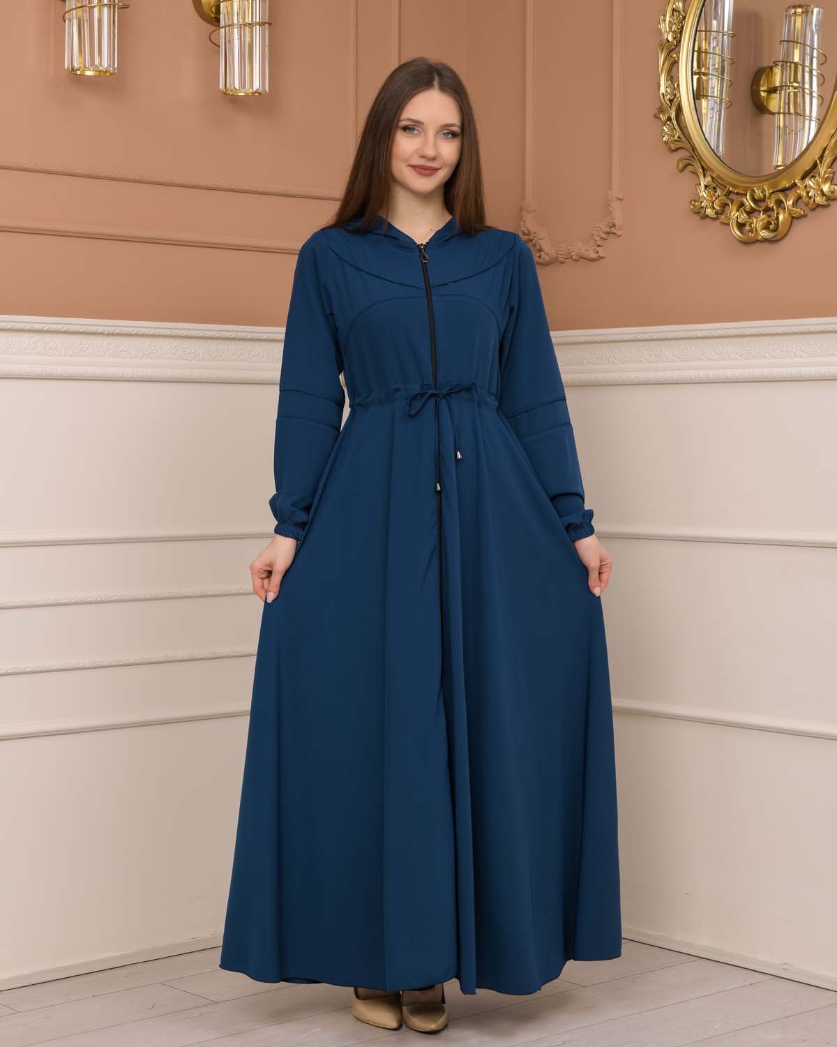 Weite Double-Cloche Abaya mit marokkanischer Kapuze 605 - Türkis