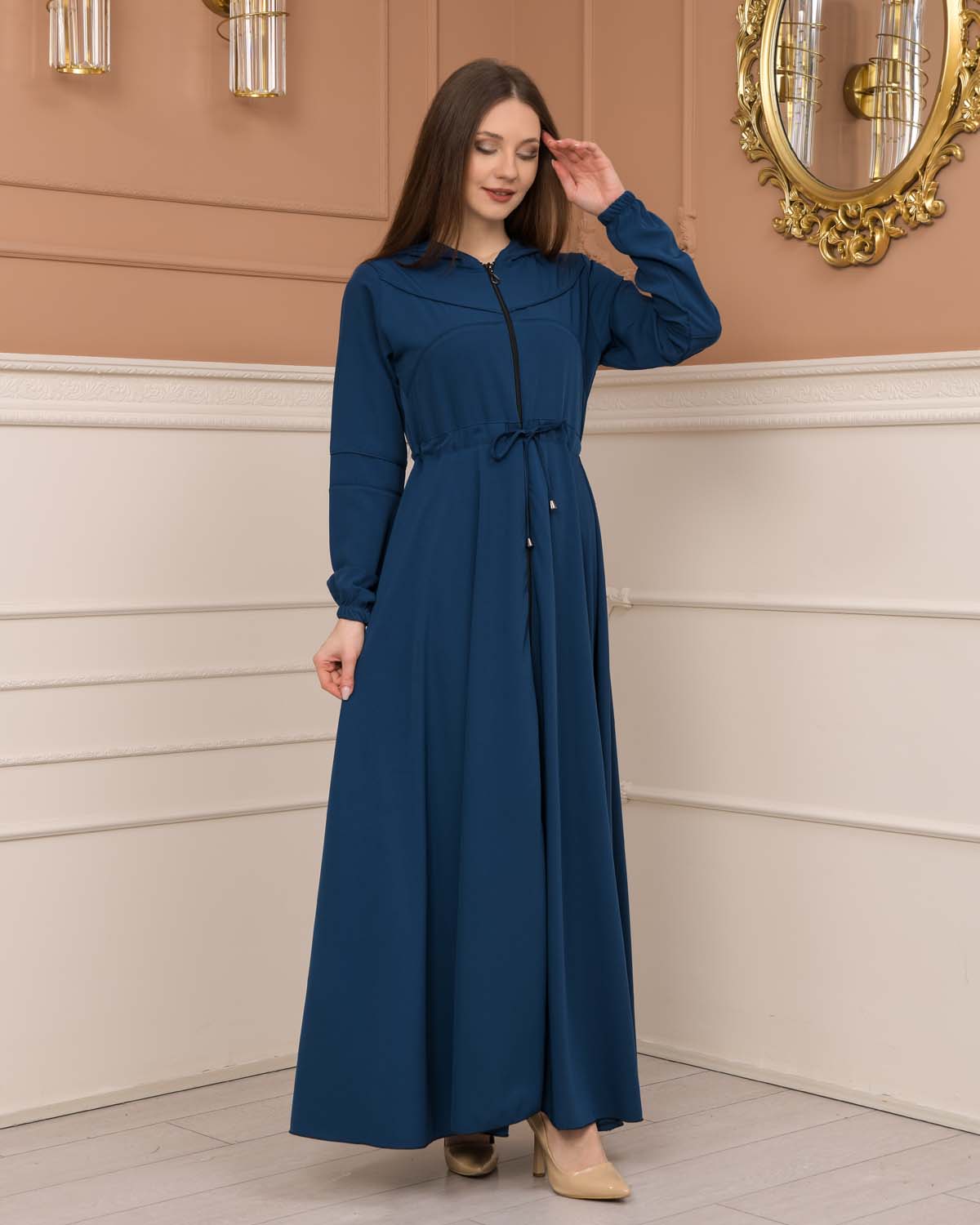 Weite Double-Cloche Abaya mit marokkanischer Kapuze 605 - Türkis