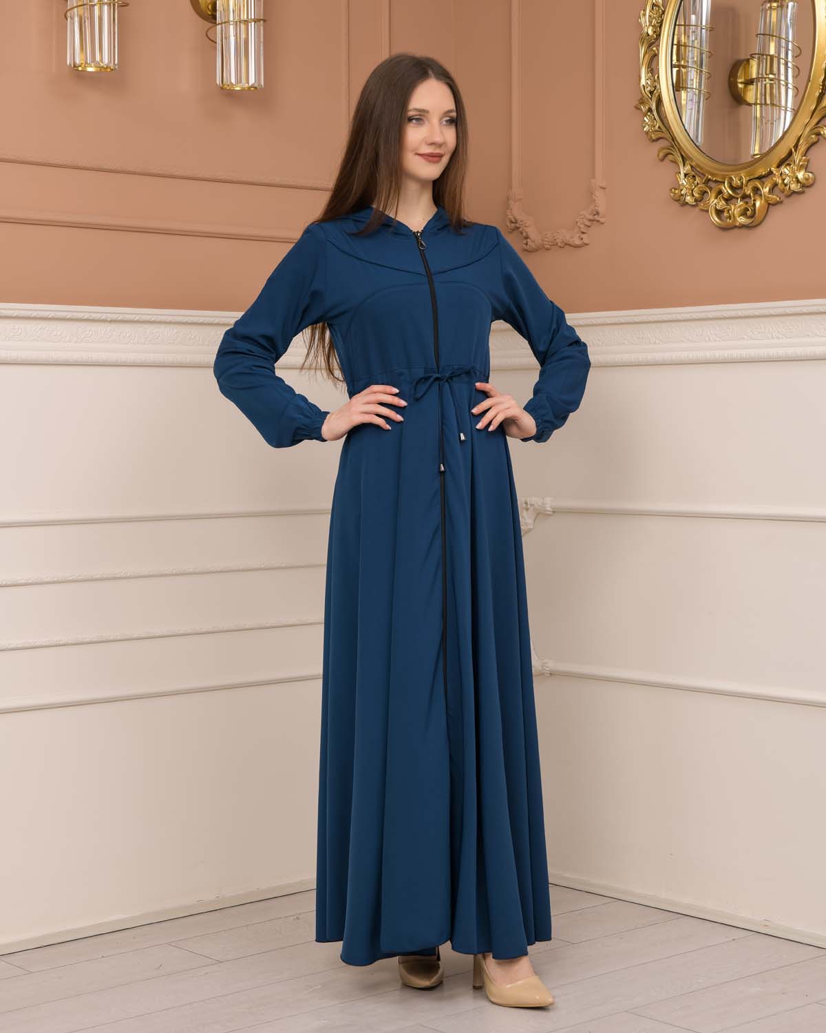 Weite Double-Cloche Abaya mit marokkanischer Kapuze 605 - Türkis