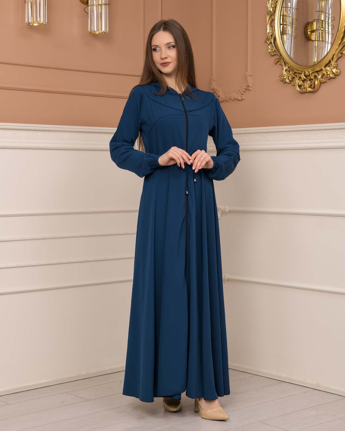 Weite Double-Cloche Abaya mit marokkanischer Kapuze 605 - Türkis