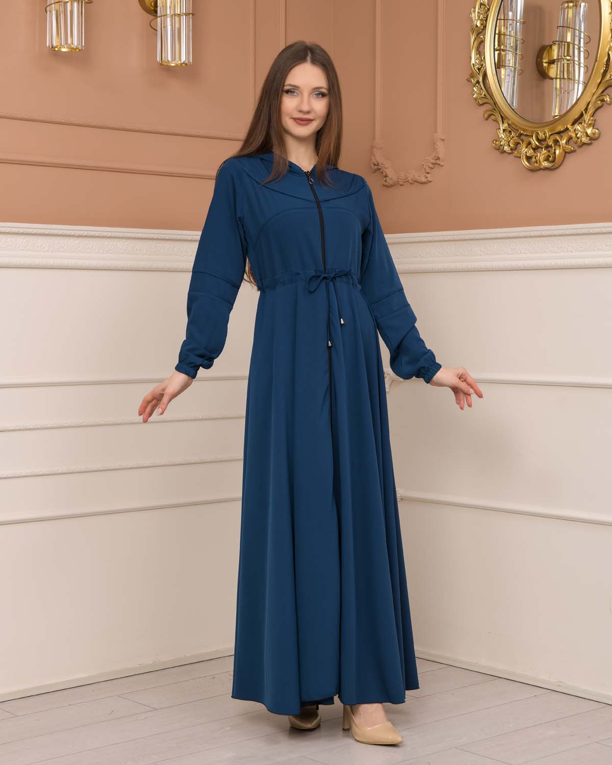 Weite Double-Cloche Abaya mit marokkanischer Kapuze 605 - Türkis