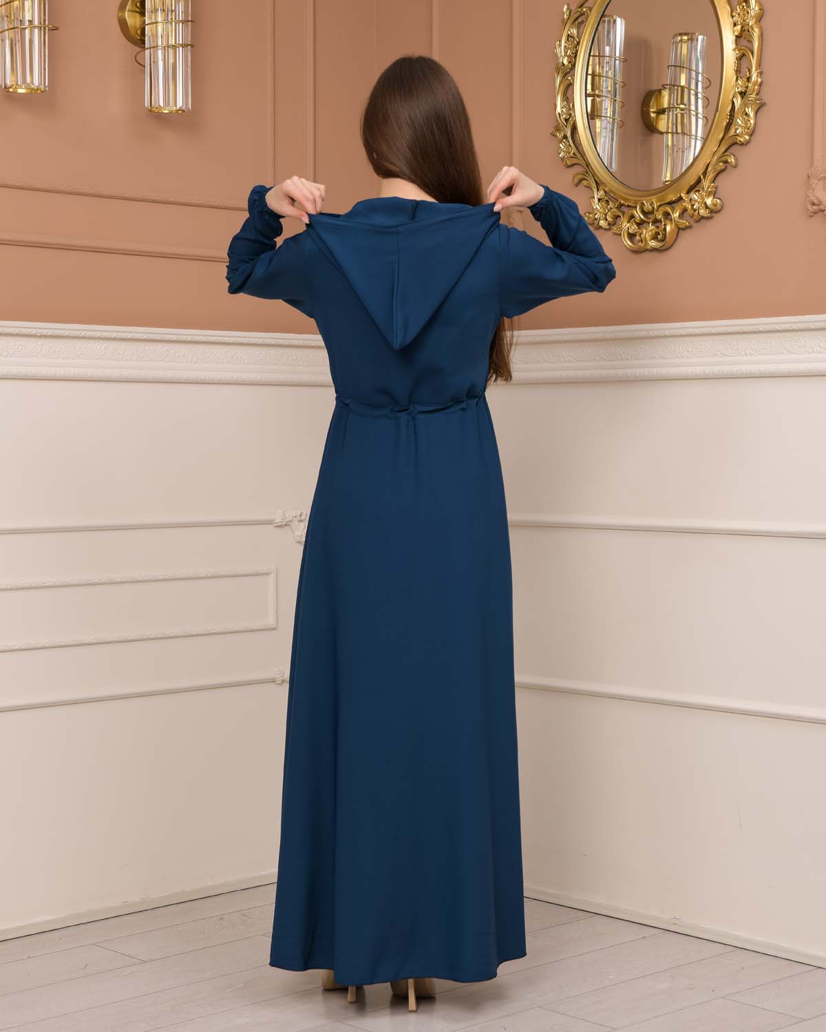 Weite Double-Cloche Abaya mit marokkanischer Kapuze 605 - Türkis