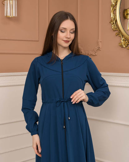 Weite Double-Cloche Abaya mit marokkanischer Kapuze 605 - Türkis