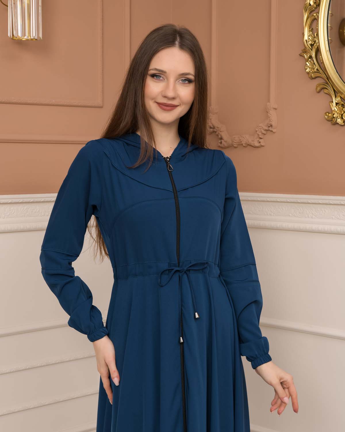 Weite Double-Cloche Abaya mit marokkanischer Kapuze 605 - Türkis