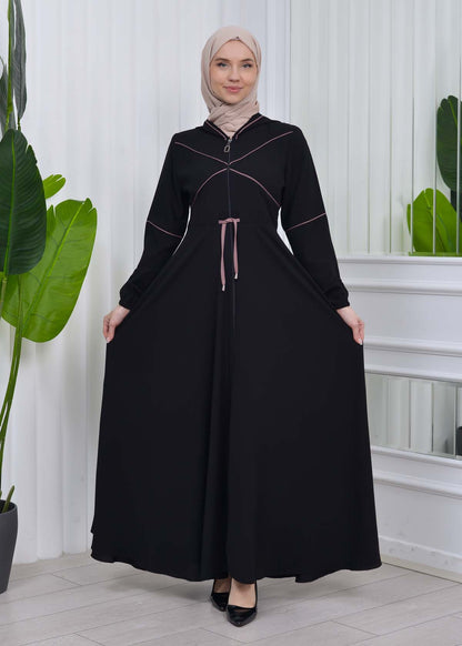 Weite Double-Cloche Abaya mit marokkanischer Kapuze 605 - Flieder