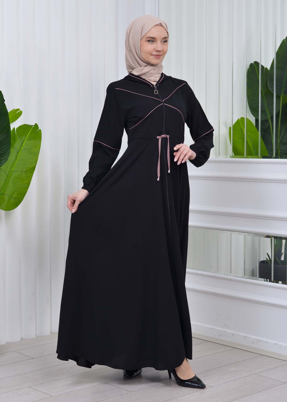 Weite Double-Cloche Abaya mit marokkanischer Kapuze 605 - Flieder