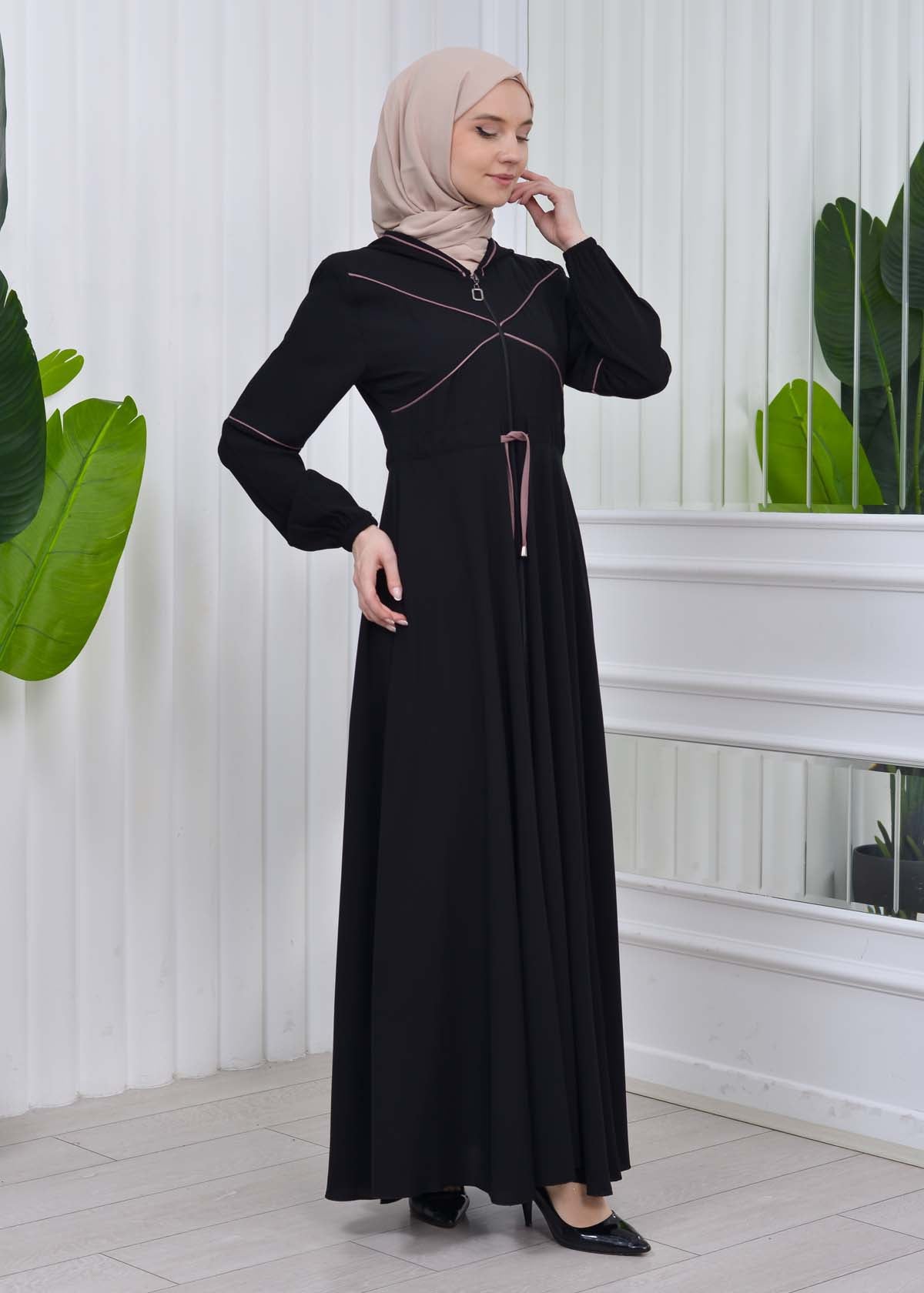 Weite Double-Cloche Abaya mit marokkanischer Kapuze 605 - Flieder