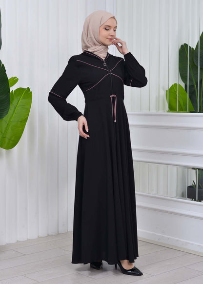 Weite Double-Cloche Abaya mit marokkanischer Kapuze 605 - Flieder