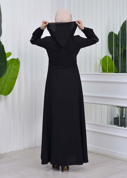 Weite Double-Cloche Abaya mit marokkanischer Kapuze 605 - Flieder