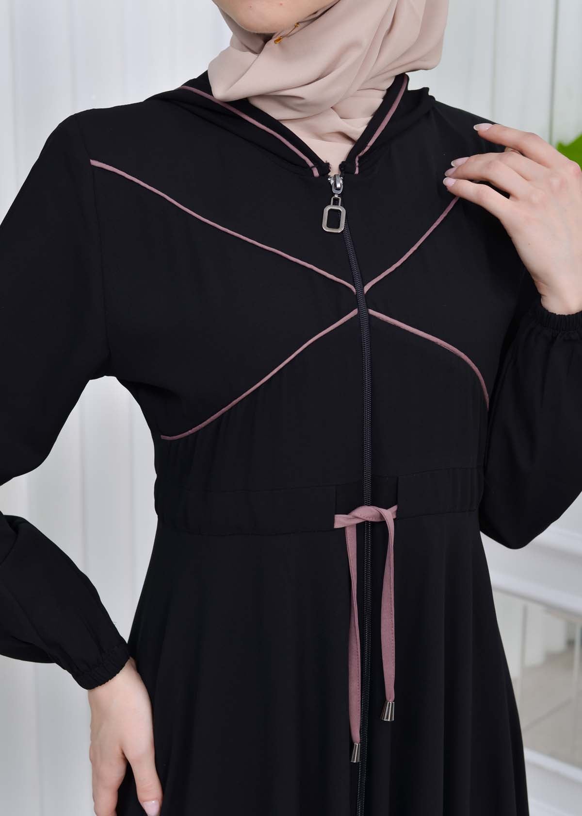 Weite Double-Cloche Abaya mit marokkanischer Kapuze 605 - Flieder