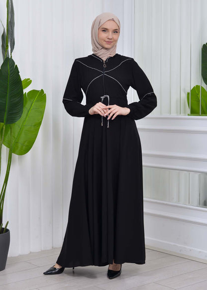 Weite Double-Cloche Abaya mit marokkanischer Kapuze 605 - Weiß