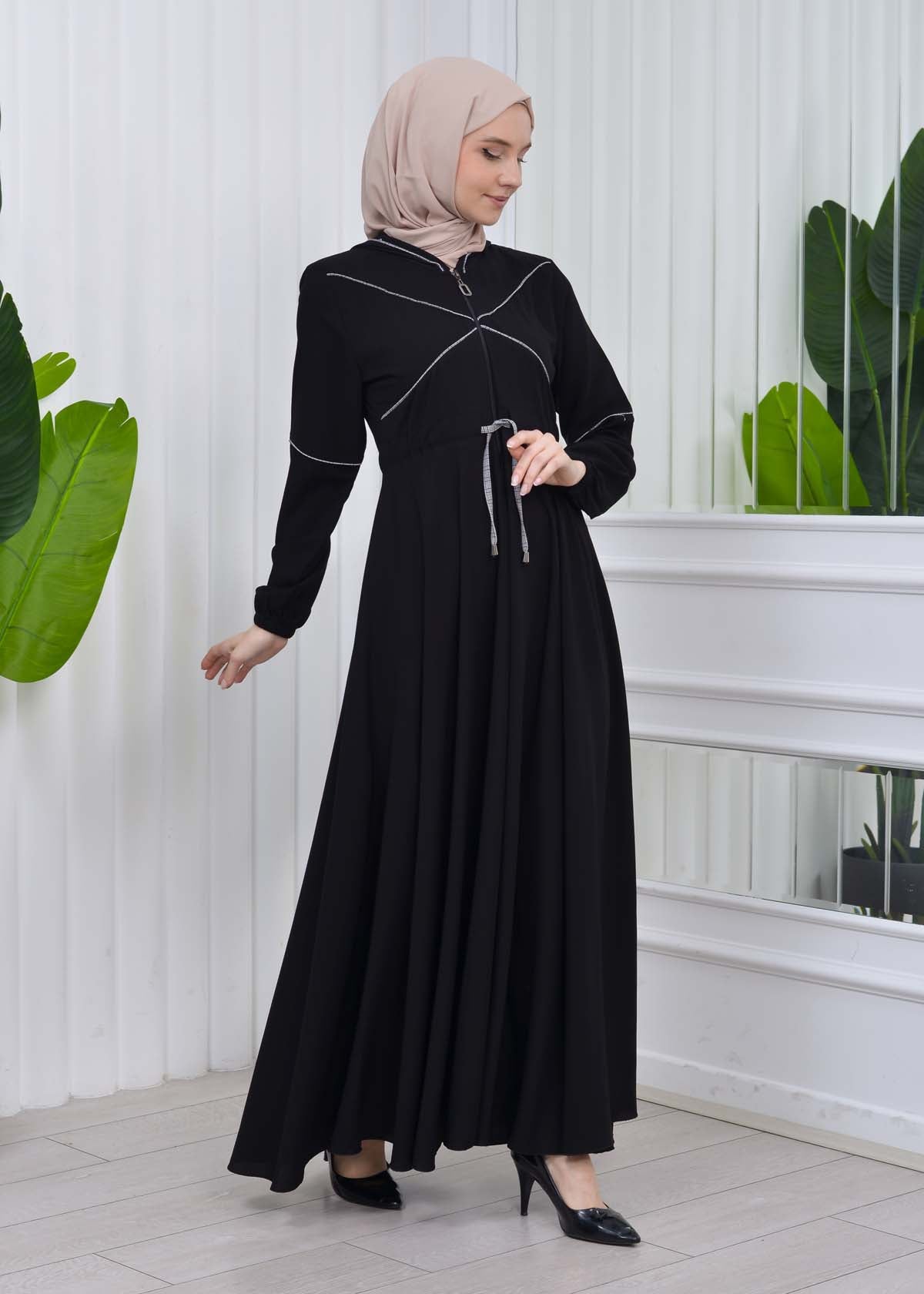 Weite Double-Cloche Abaya mit marokkanischer Kapuze 605 - Weiß