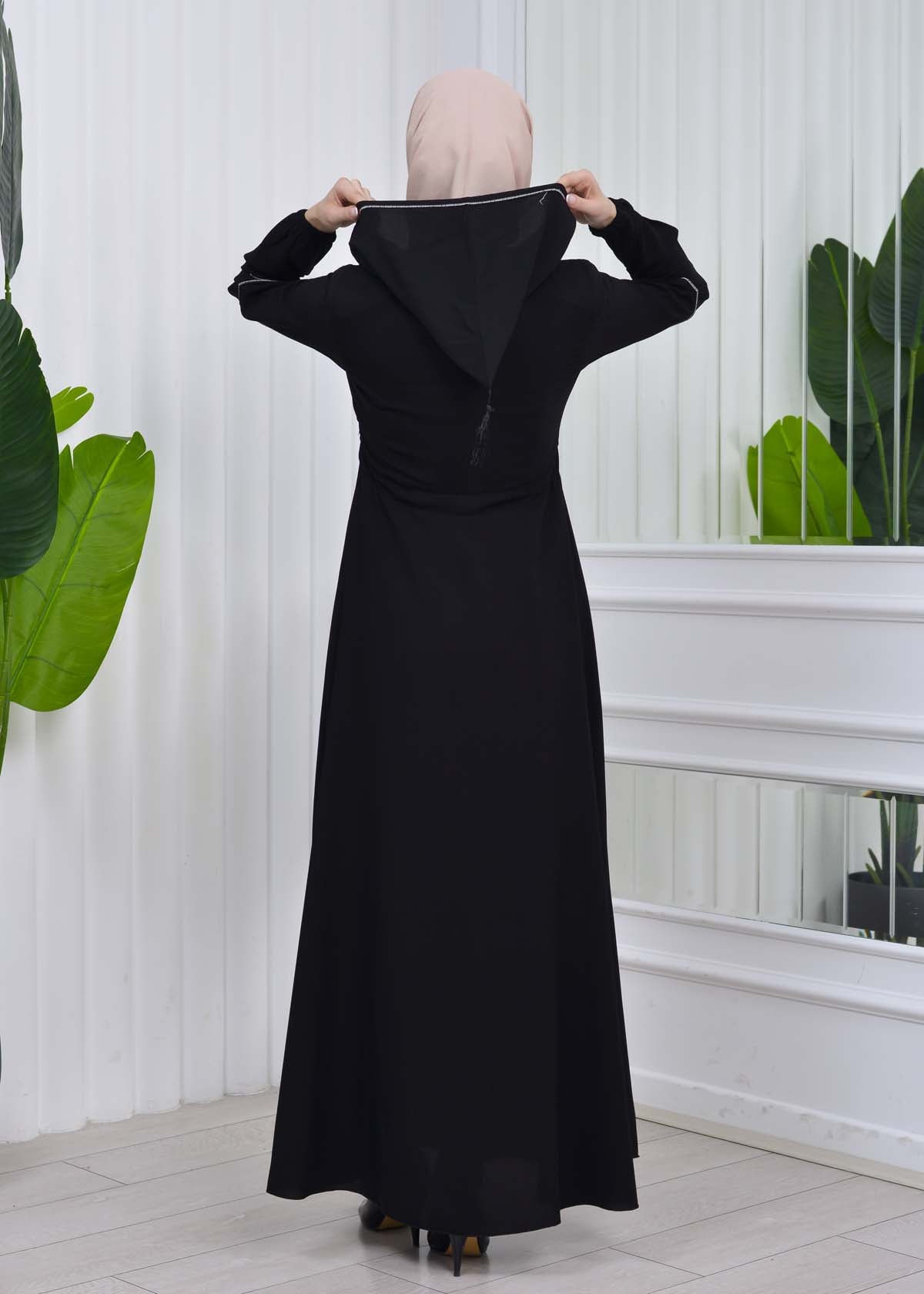 Weite Double-Cloche Abaya mit marokkanischer Kapuze 605 - Weiß