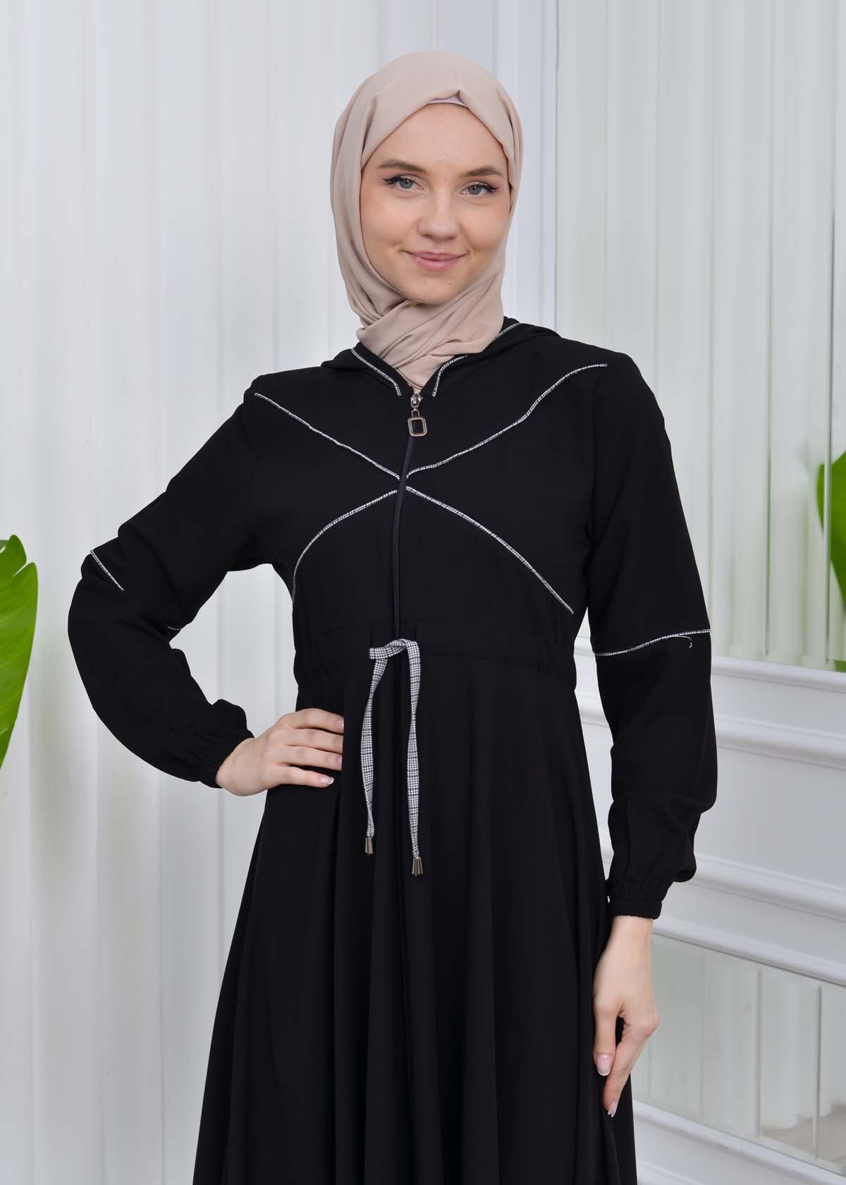 Weite Double-Cloche Abaya mit marokkanischer Kapuze 605 - Weiß