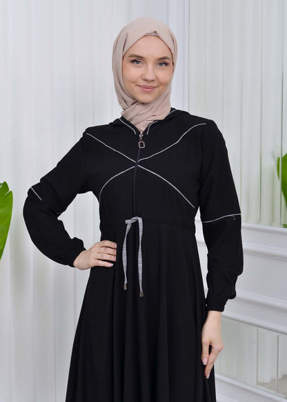 Weite Double-Cloche Abaya mit marokkanischer Kapuze 605 - Weiß