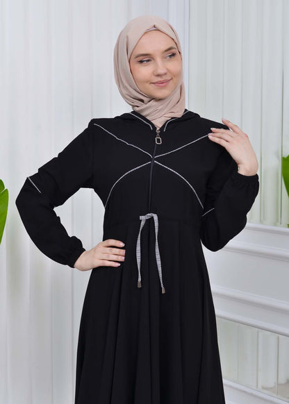 Weite Double-Cloche Abaya mit marokkanischer Kapuze 605 - Weiß