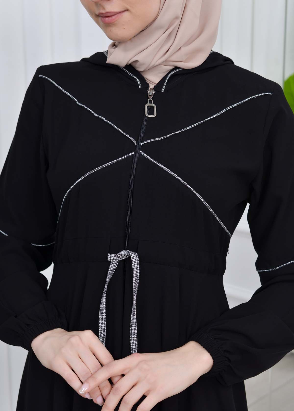 Weite Double-Cloche Abaya mit marokkanischer Kapuze 605 - Weiß