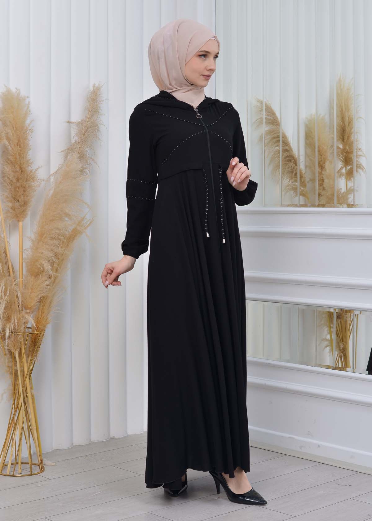 Weite Double-Cloche Abaya mit marokkanischer Kapuze 605 - Grau