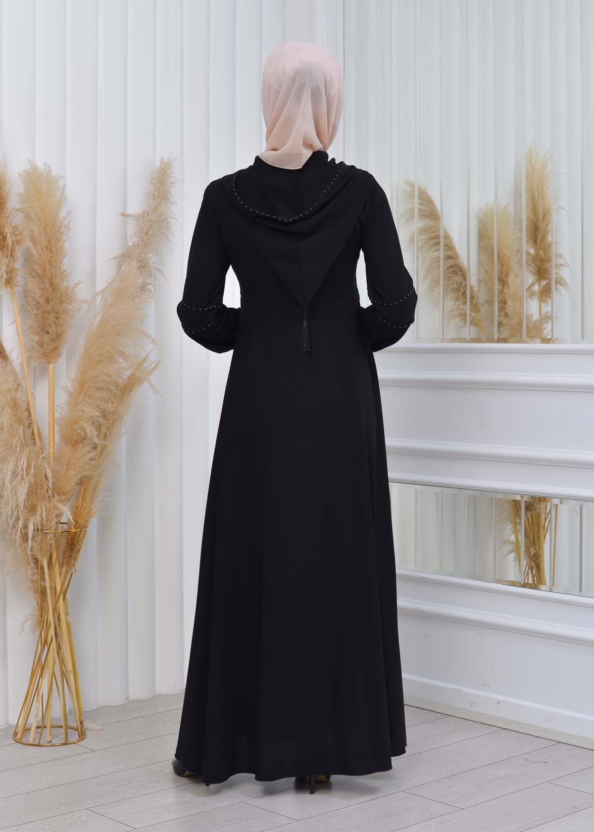 Weite Double-Cloche Abaya mit marokkanischer Kapuze 605 - Grau