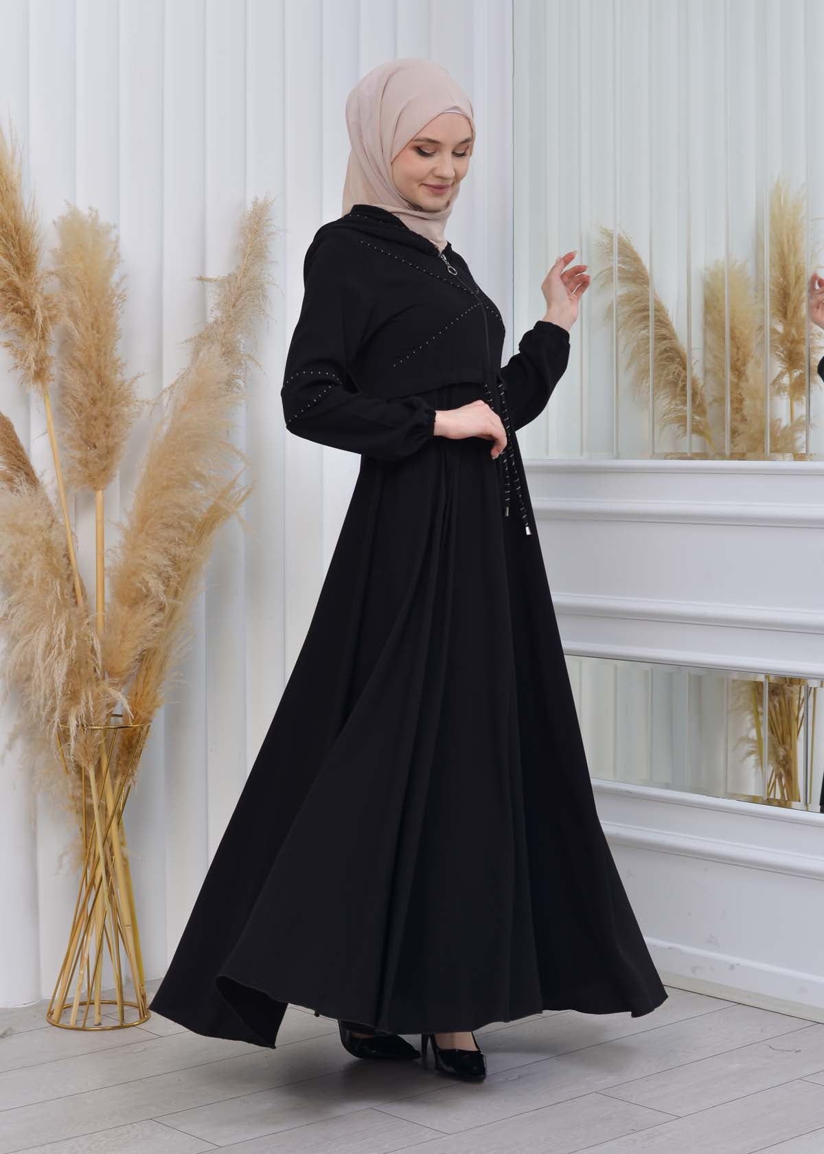 Weite Double-Cloche Abaya mit marokkanischer Kapuze 605 - Grau