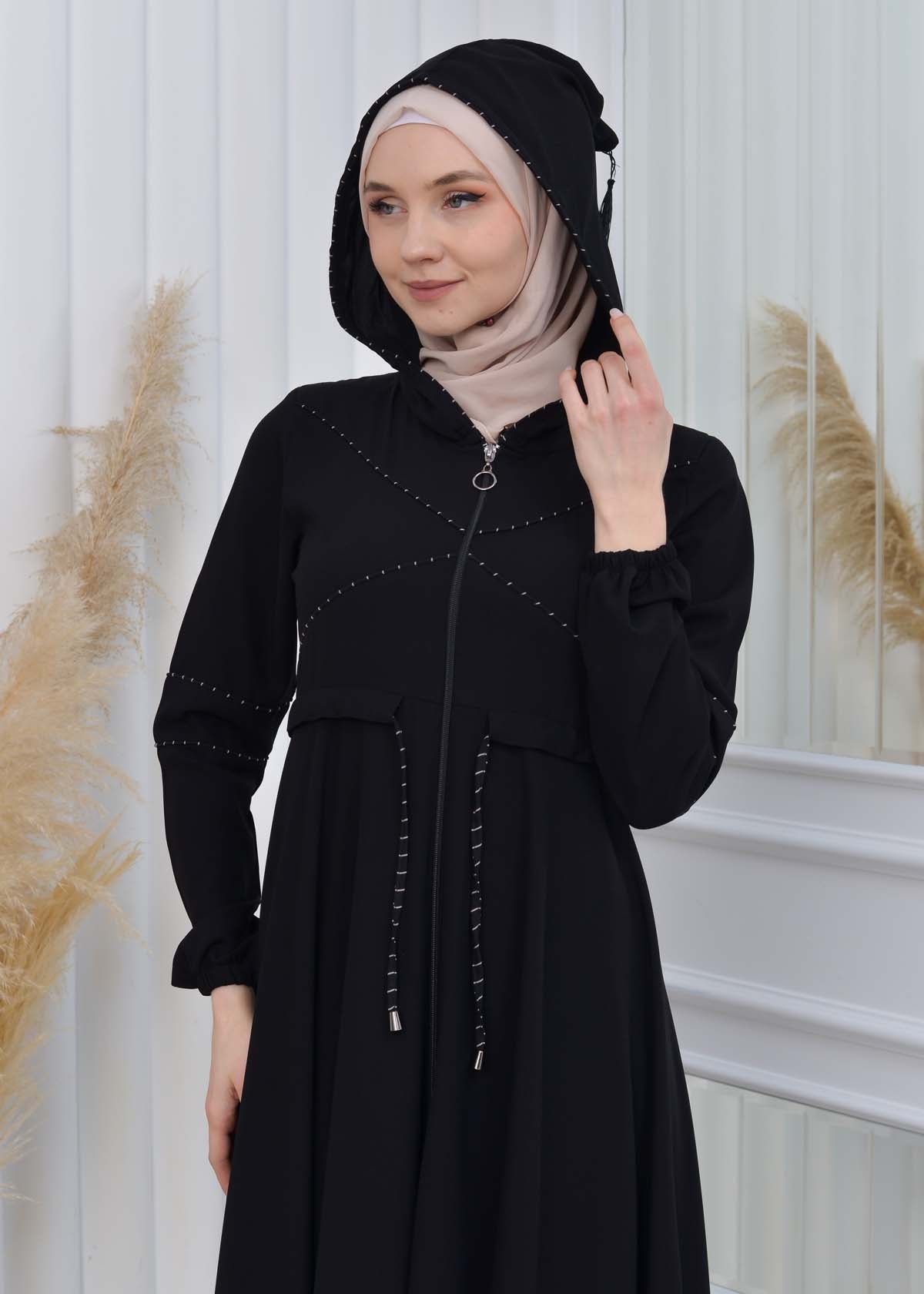 Weite Double-Cloche Abaya mit marokkanischer Kapuze 605 - Grau