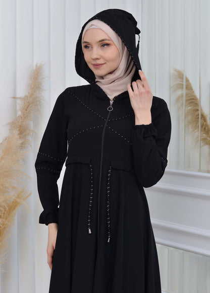 Weite Double-Cloche Abaya mit marokkanischer Kapuze 605 - Grau