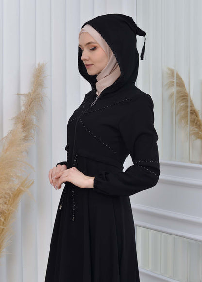 Weite Double-Cloche Abaya mit marokkanischer Kapuze 605 - Grau