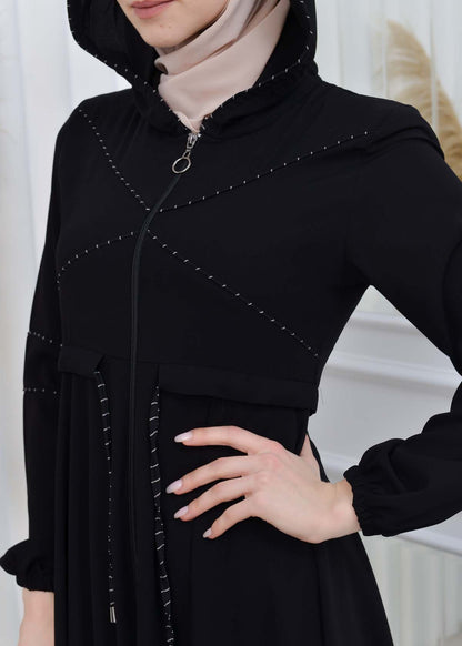 Weite Double-Cloche Abaya mit marokkanischer Kapuze 605 - Grau