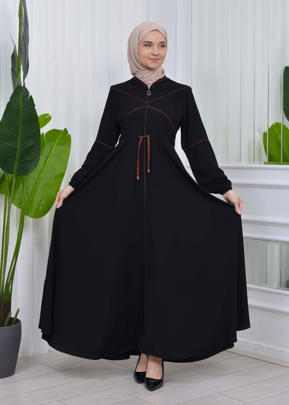 Weite Double-Cloche Abaya mit marokkanischer Kapuze 605 - Kaffee
