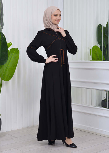 Weite Double-Cloche Abaya mit marokkanischer Kapuze 605 - Kaffee