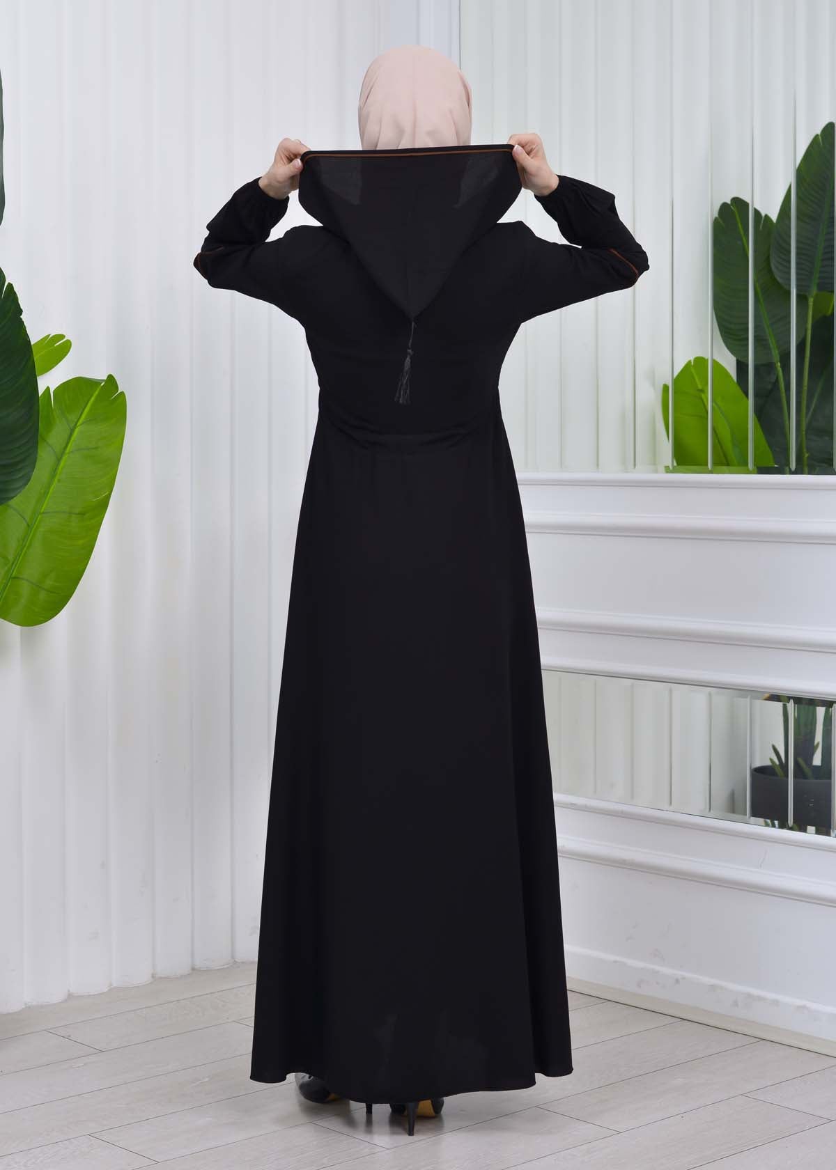 Weite Double-Cloche Abaya mit marokkanischer Kapuze 605 - Kaffee