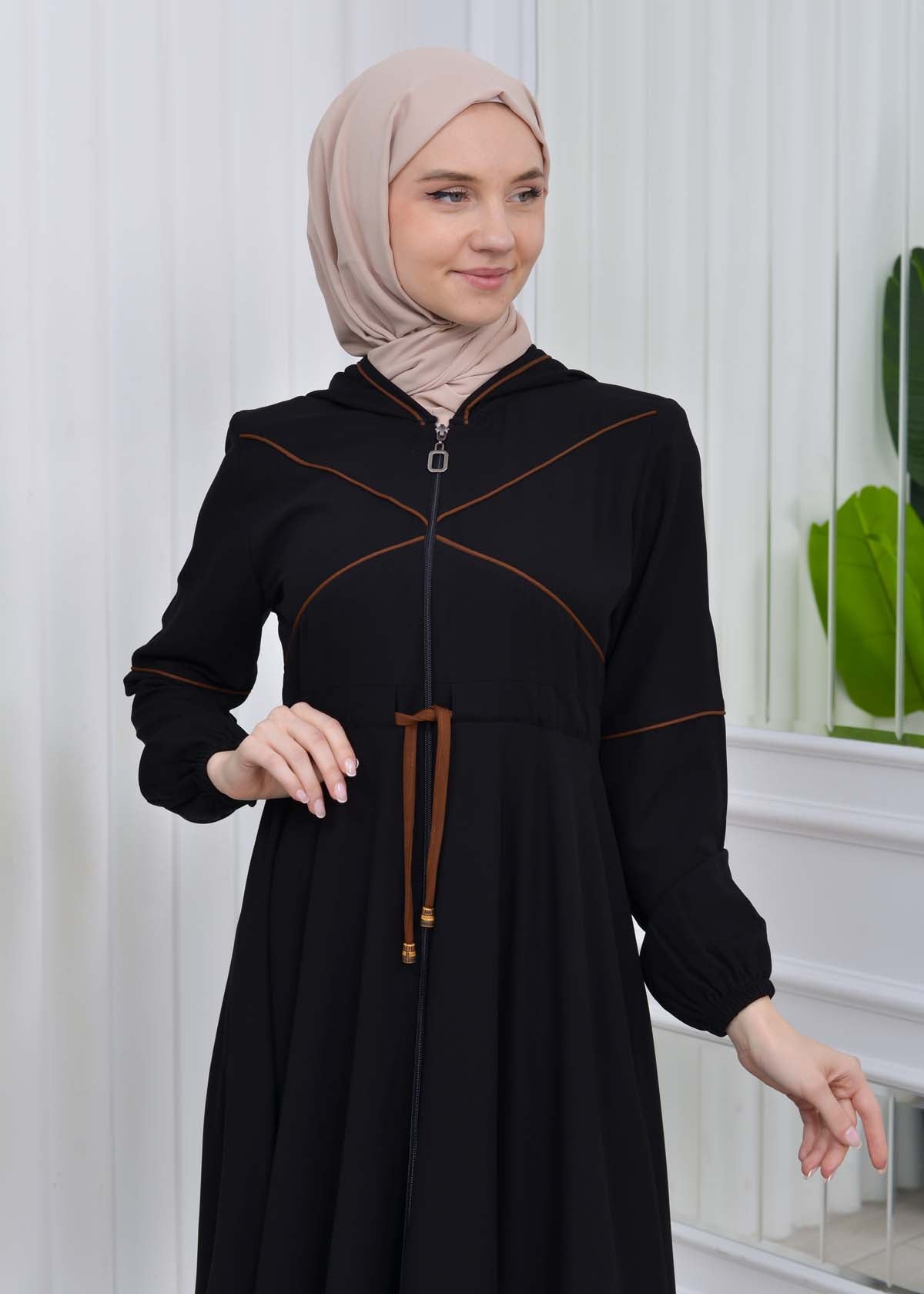 Weite Double-Cloche Abaya mit marokkanischer Kapuze 605 - Kaffee