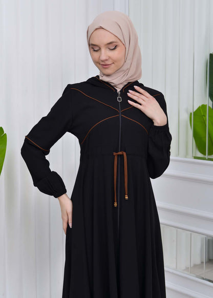 Weite Double-Cloche Abaya mit marokkanischer Kapuze 605 - Kaffee
