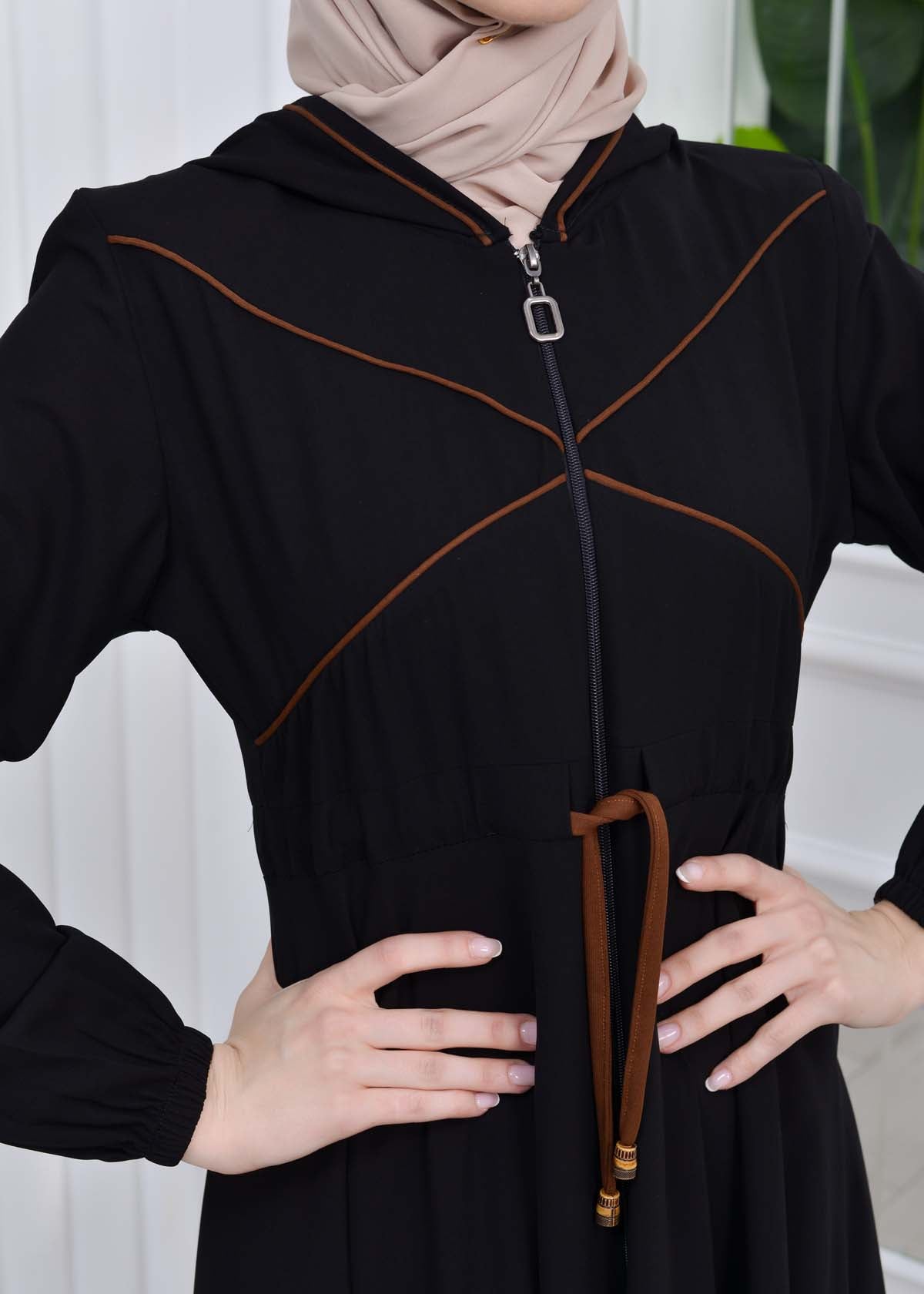 Weite Double-Cloche Abaya mit marokkanischer Kapuze 605 - Kaffee