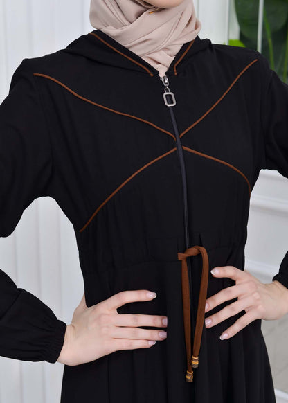 Weite Double-Cloche Abaya mit marokkanischer Kapuze 605 - Kaffee