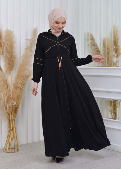 Weite Double-Cloche Abaya mit marokkanischer Kapuze 605 - Beige