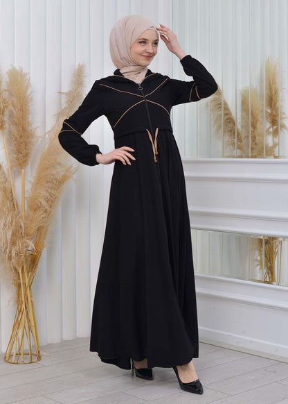 Weite Double-Cloche Abaya mit marokkanischer Kapuze 605 - Beige