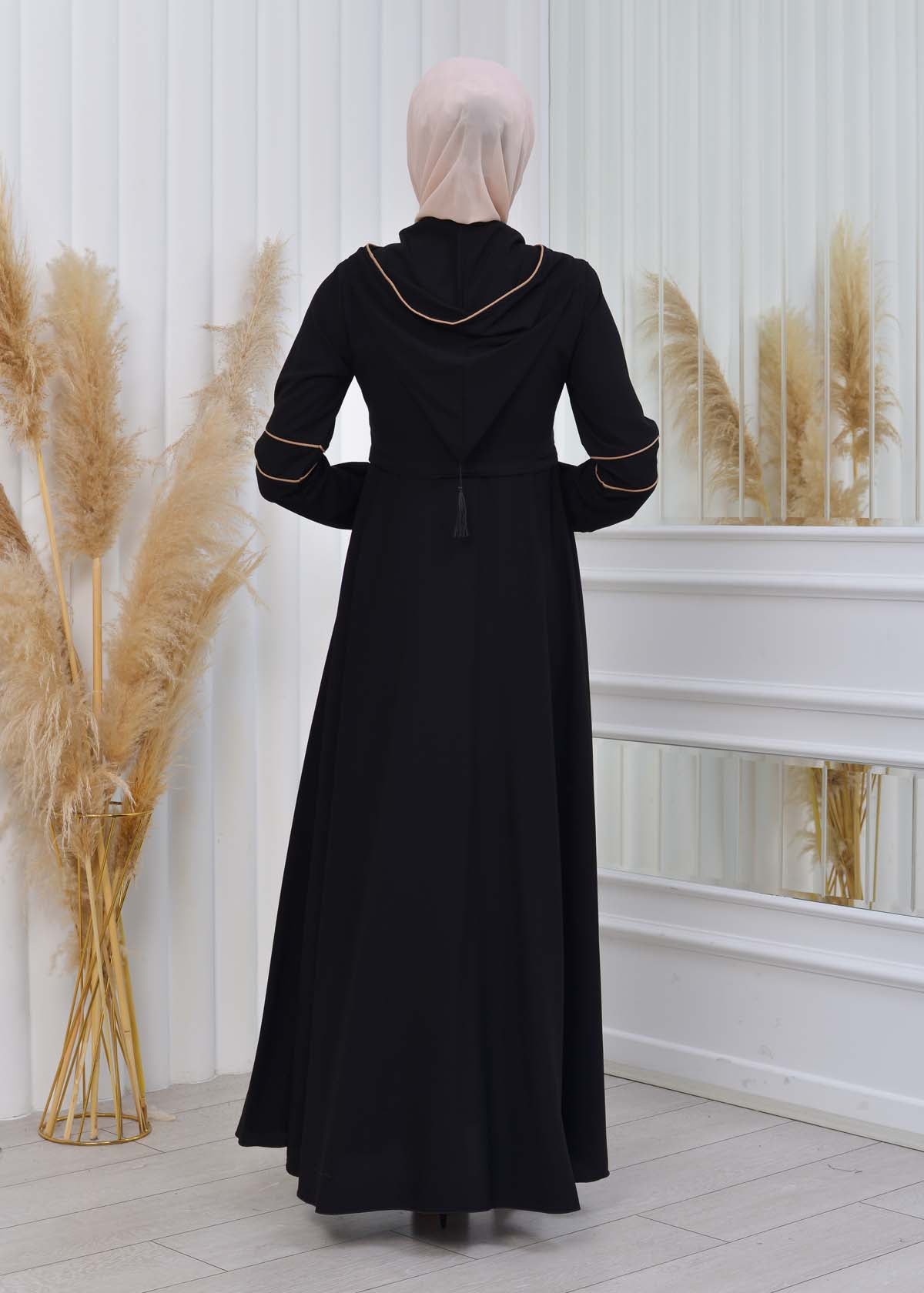 Weite Double-Cloche Abaya mit marokkanischer Kapuze 605 - Beige